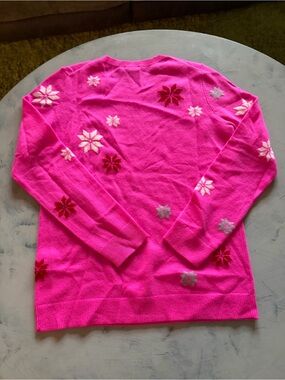 Cashmere Talbots Hot Pink Floral Crewneck Sweater - 100% cashmere